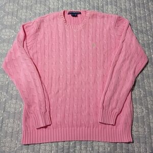 Ralph Lauren Sport Pink VTG 100% Cotton Womens Sweater Sz Large Cable Knit